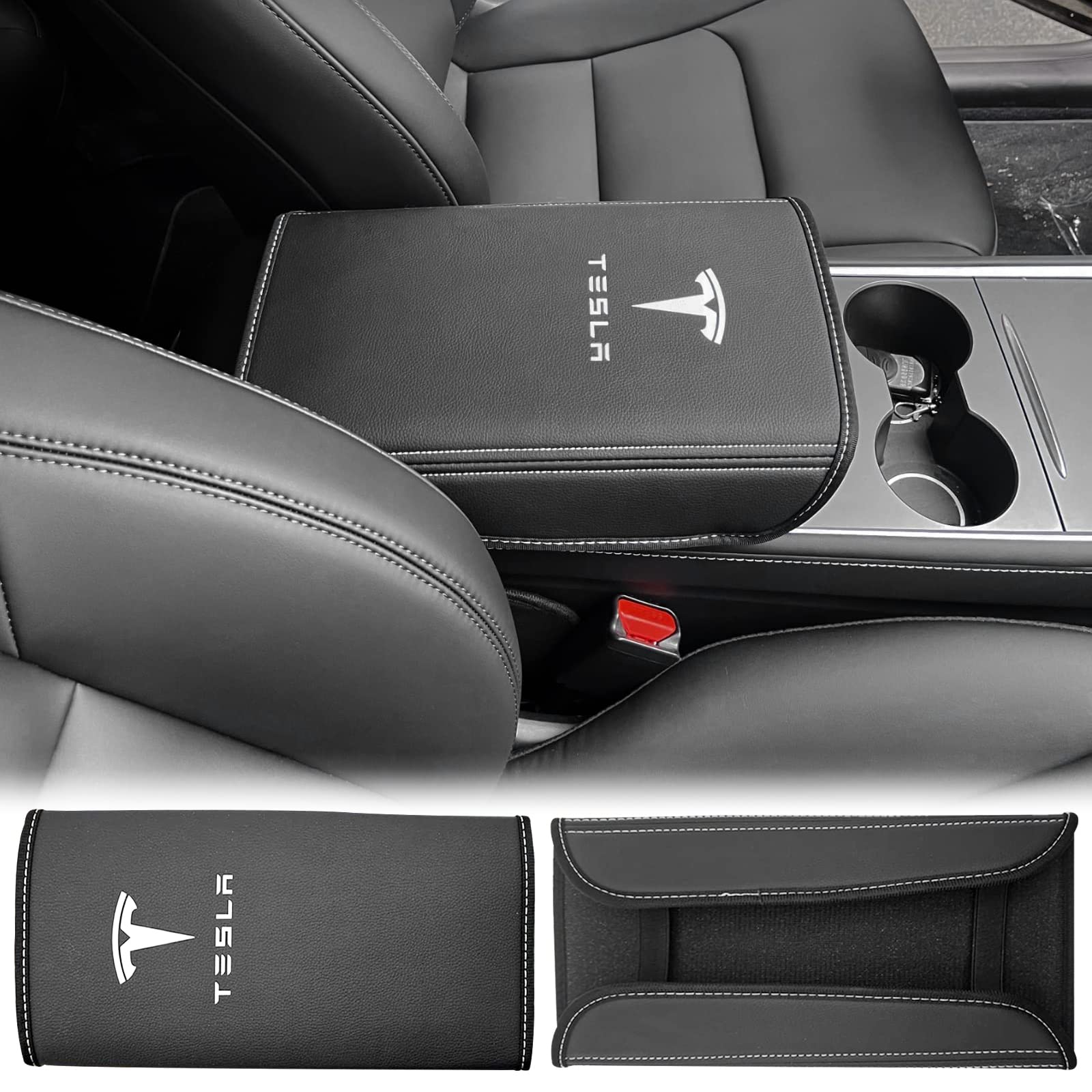 Armrest Cover For Tesla Model 3/Y: Premium Center Console Cover And Car Armrest Cover For Tesla Model 3/Y (2017-2024)-Stylish Interior Decor Accessories Waterproof Box Mat. (Black, Extra Large - View #2
