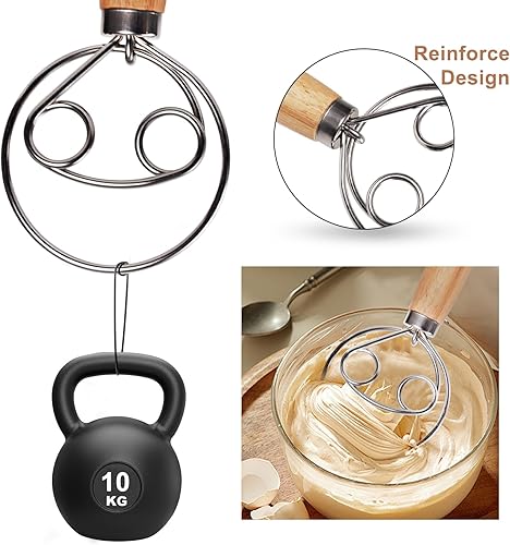 Miniatura 3 de Dkoyied Batidor de masa danesa grande de 13 pulgadas, batidor de masa de acero inoxidable de alta calidad, batidor de masa de pan tradicional