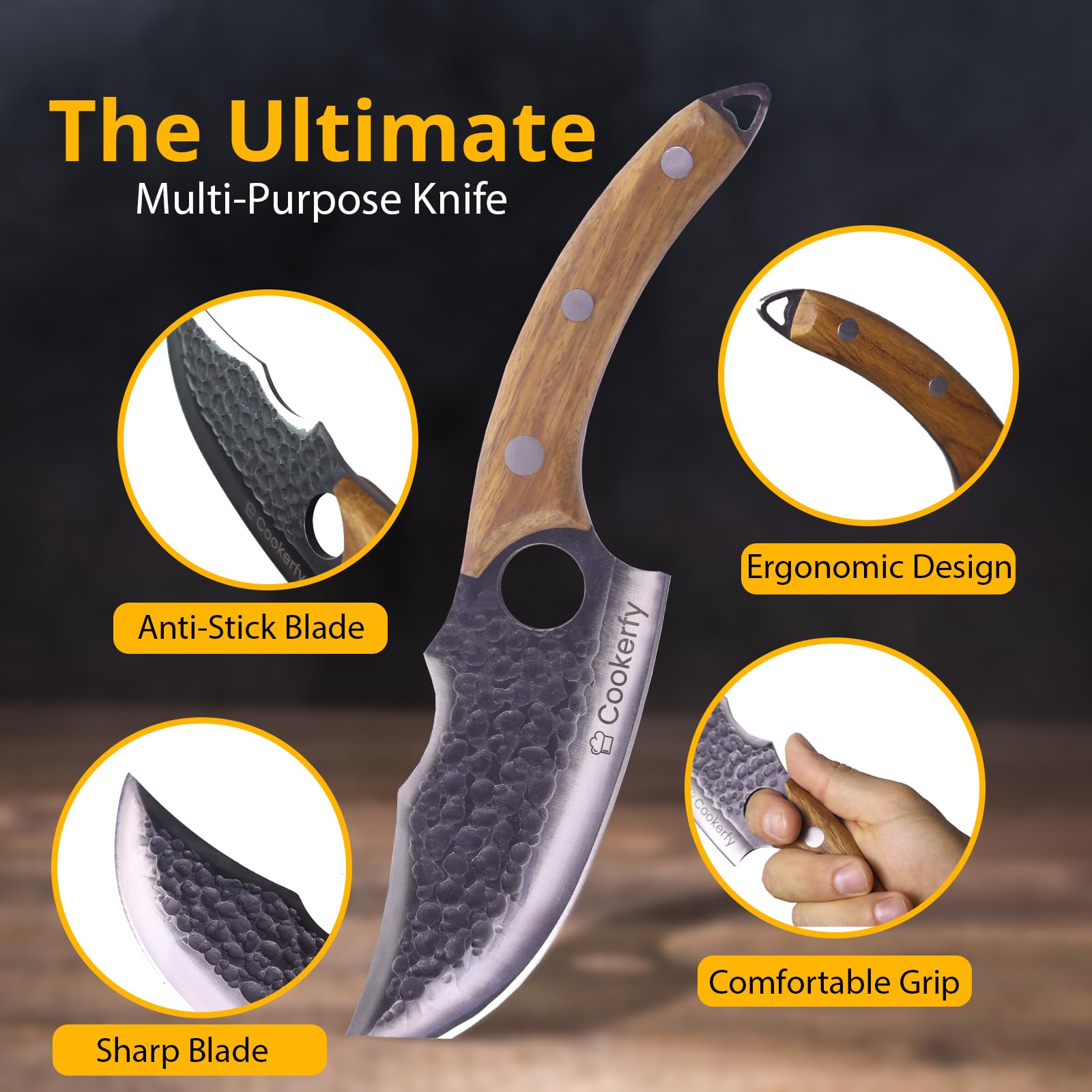 Chef Knife - Japanese Knife Style with Ergonomic Grip & Rosewood Handle, 6" High Carbon 5cr15 Steel Meat Cleaver, Genuine Leather Sheath, Kitchen Knives, Gift Packaging — Amazon image 6