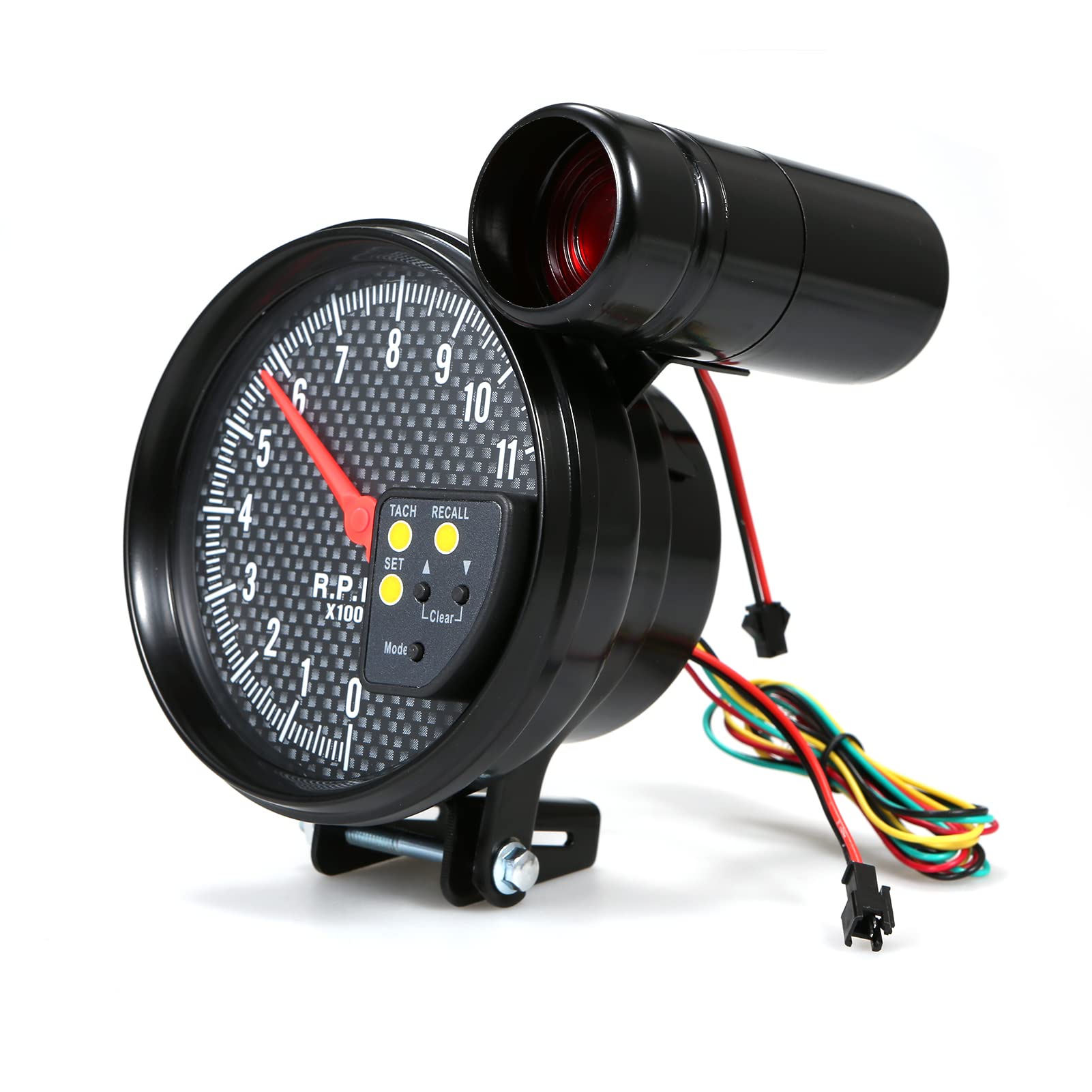 Shkalacar 5 Inch Tachometer Gauge Carbon Fiber 7 Colors Backlight, 0-11,000 RPM Measurement, Optional With LED Pointer