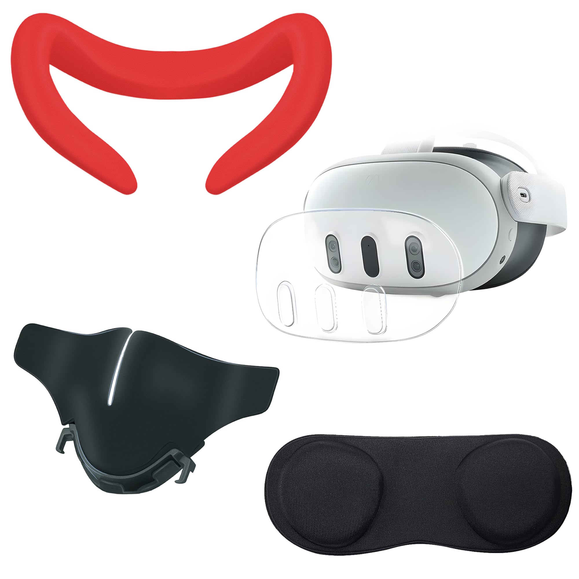 TNE Face Cushion Cover, Thumbstick Caps, Lens Pad for Oculus Quest 2 | Silicone Face Mask, Controller Thumb Grips, Lens Dust Protector Accessories for Virtual Reality Gaming VR Headset (Red)-image-20
