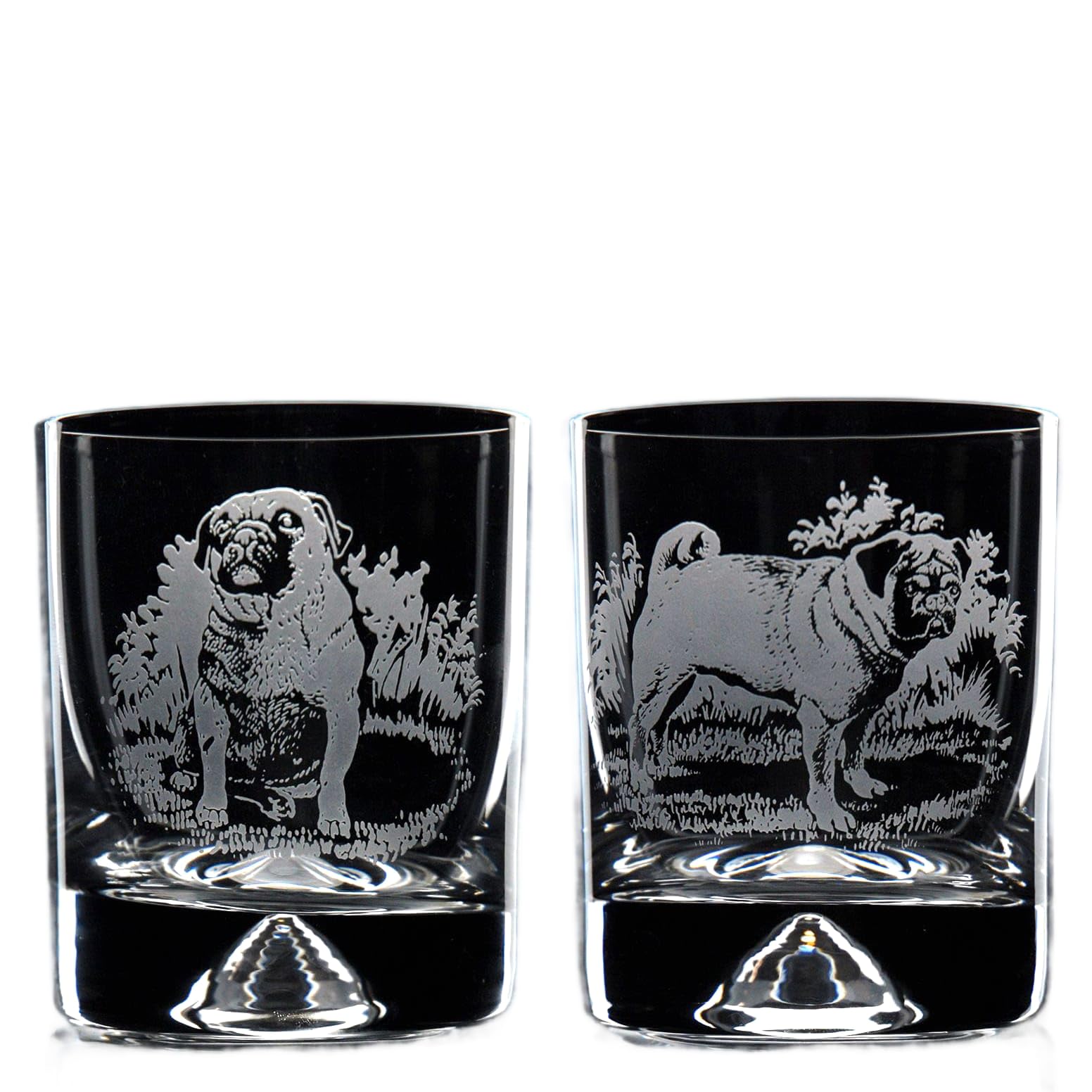 GLYPTIC Glass Art Pug Dog Placement Hand Etched/Engraved Whiskey Tumbler Glass