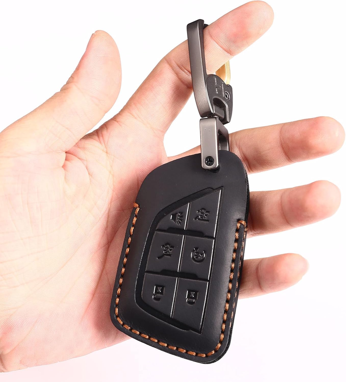 Premium Leather 6-Button Key Fob Cover Case for Cadillac Escalade CT4 CT5 Lyriq 2021-2025, for Cadillac XT4 XT5 2025 2024 (Black)