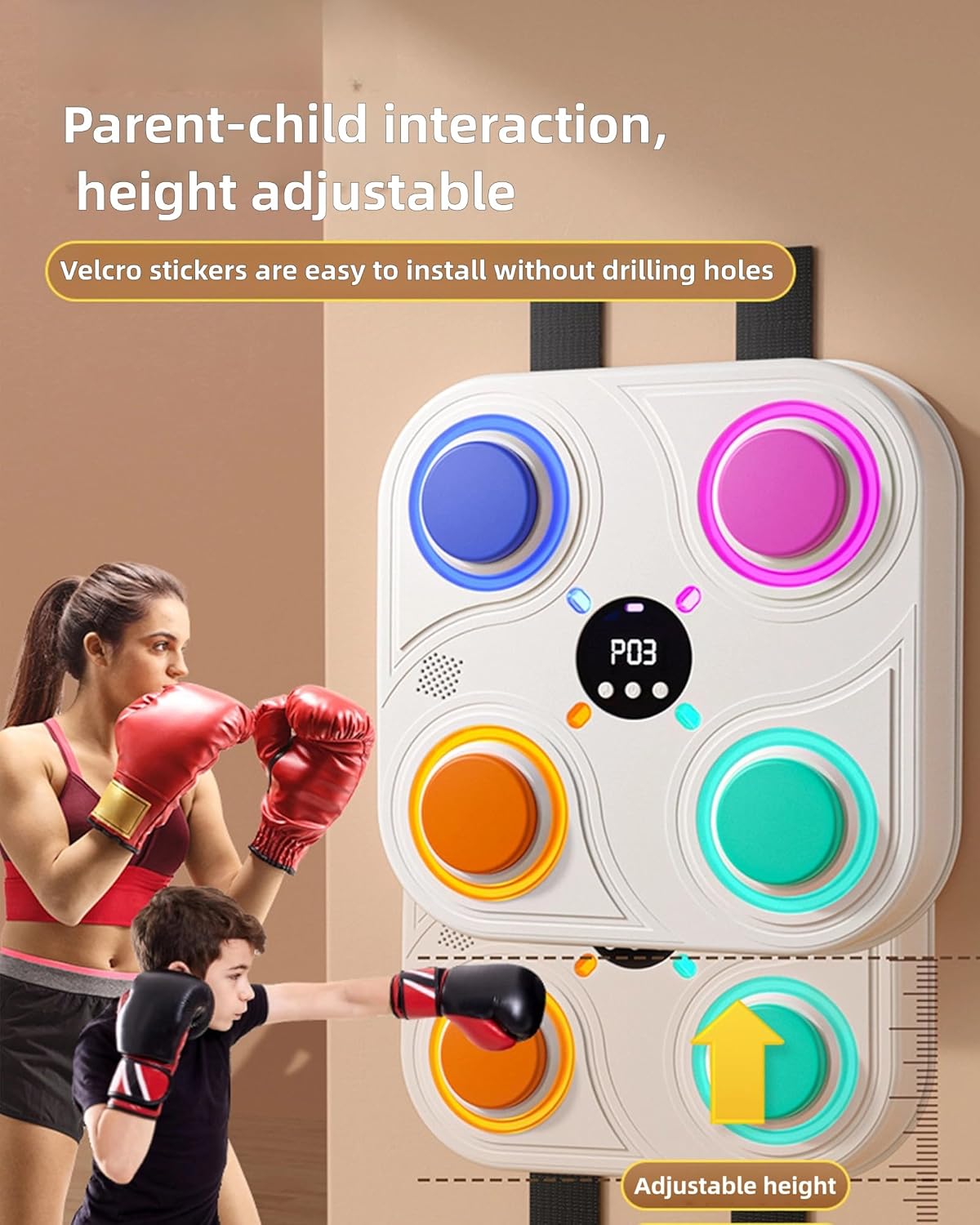 Music Boxing Machine for Kids | Electronic Wall Mounted Punching Pad | Light Modes & Gloves, Adjustable Speed for Adults, Children, Beginners Music Boxing Game for Kids