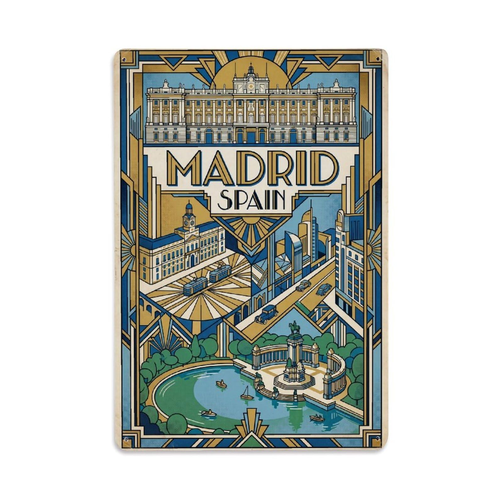 Vintage Travel Spain Madrid Metal Tin Sign Plaque Wall Decor for Cafe, Club Bar, Office, Garden Metal Poster 8x12Inch