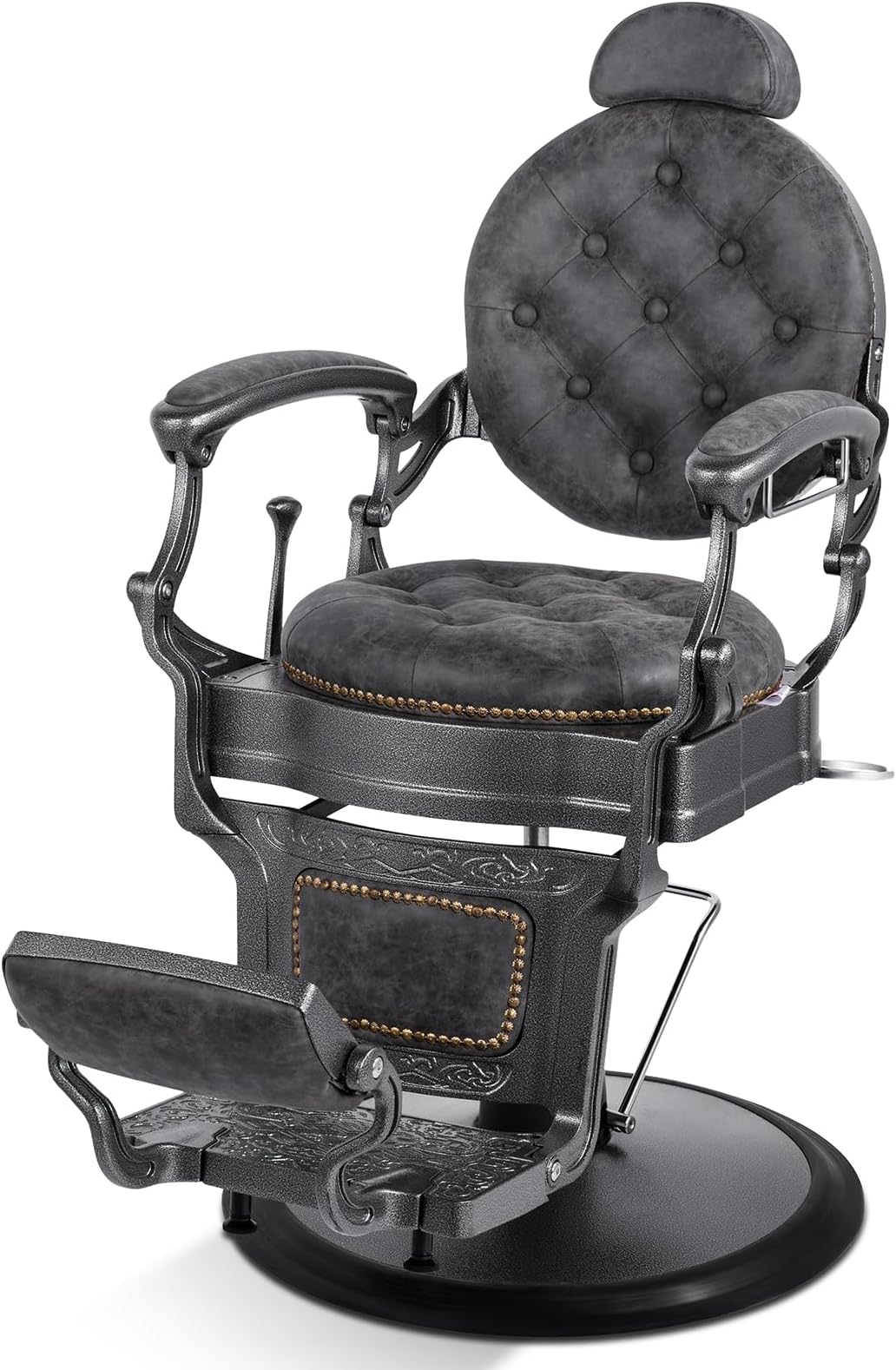 Artist hand Retro Barber Chair Heavy Duty Barber Chairs Vintage Salon Chair Hydraulic Recline Beauty Spa Styling Equipment Rounded Cushioning with Puckered Button (Grey)