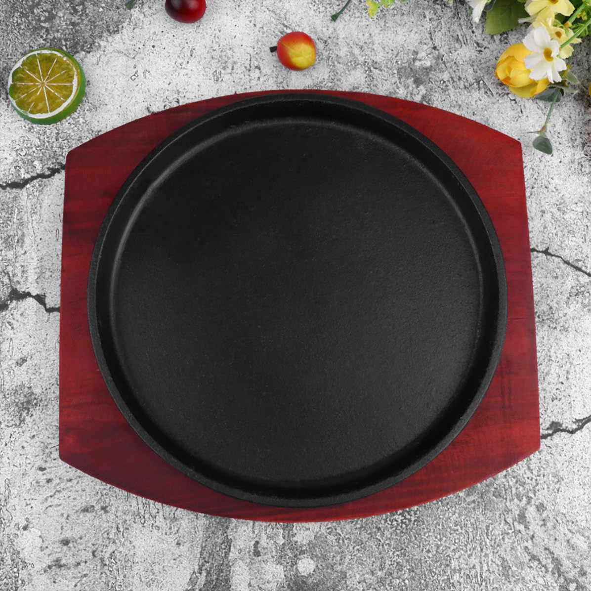 Healifty Rundes Bratblech 24cm aus Eisen und Holz Antihaftbeschichtet