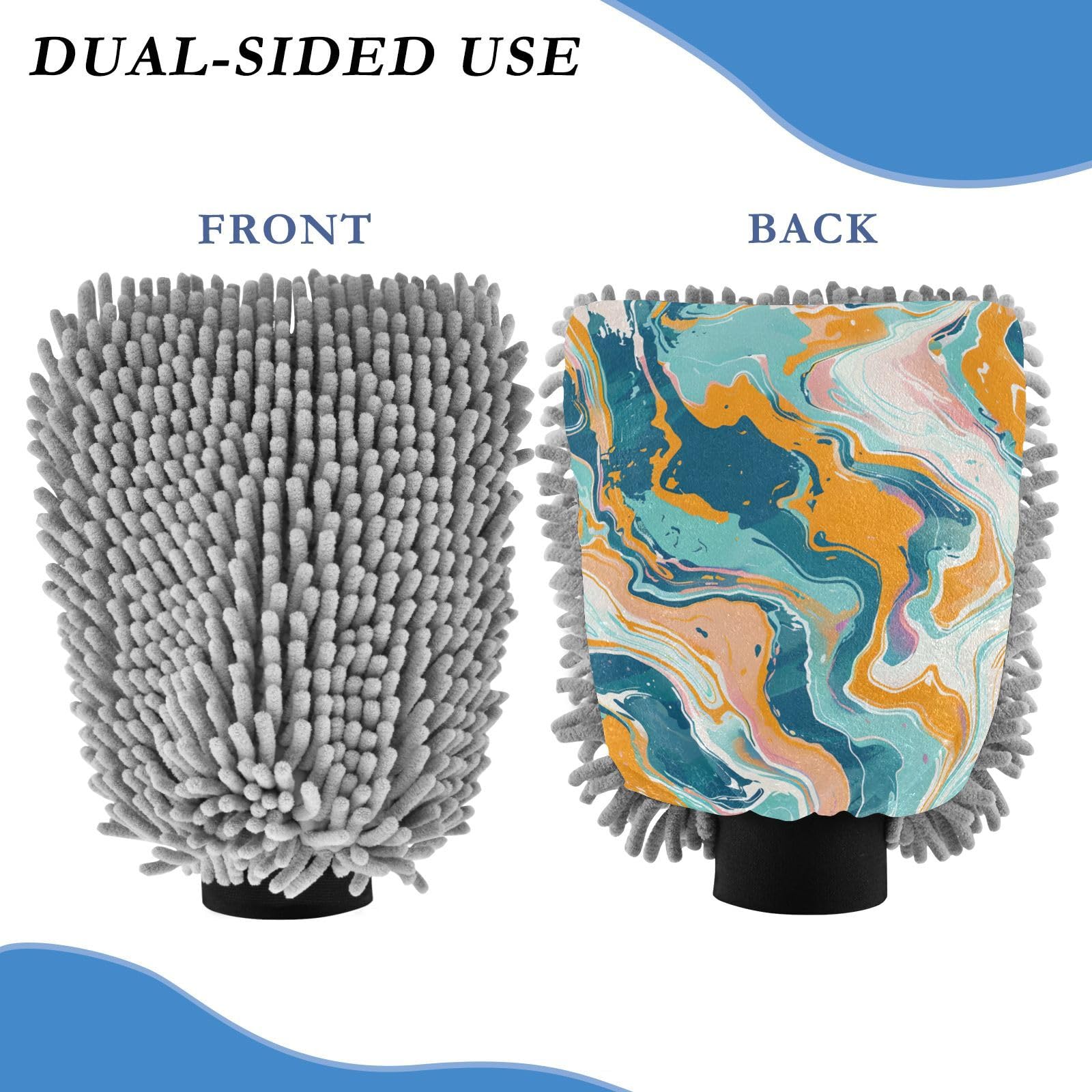 IOACIY Absorbent Microfiber Car Wash Drying Mitts, 2 Pack, Scratch-Free & Lint-Free, Rich Foam, Highly Absorbent, Double Sided, Wash Mitt Perfect for Car Washing, M, Marble (8)