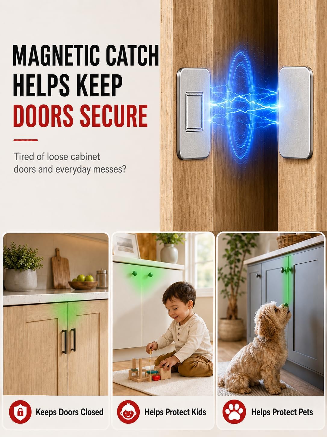 8 Pack Magnetic Cabinet Door Catch, Ultra Thin Cabinet Door Magnets with Strong Adhesive, Magnetic Cabinet Latch for Kitchen Cabinets, Bathroom Vanities, Closets, Cupboards and Drawers