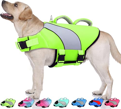Doglay Dog Life Vest, Dog Life Jacket with Double Rescue Handles and Reflective Stripes, Adjustable High Visibility Swimming Safety Vest,Pet Life Preserver Lifesaver for Small Medium Large Dogs.