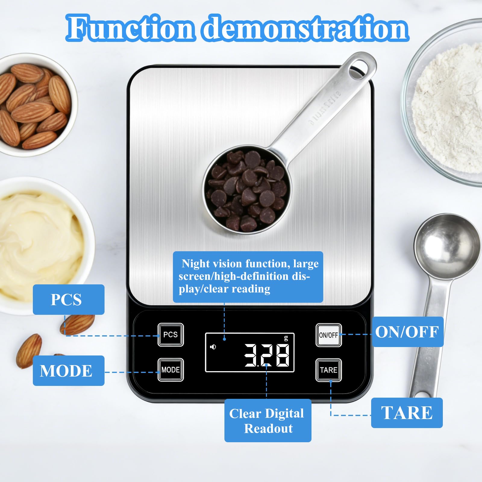 Báscula digital impermeable completa IP67,5 kg de capacidad, 0,1 g, precisión de 0,1 g, báscula de cocina con función de tara de carga tipo C, plataforma de acero inoxidable para hornear mariscos