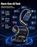 AI Ecouteurs de traduction en temps réel, 141+ Languages/3-in-1 Ecouteurs sans fil Traducteur, sans abonnement, 35H Temps de jeu, Bluetooth 6.0 écouteurs ouvert pour les voyages, les affaires, les réunions & Apprentissage
