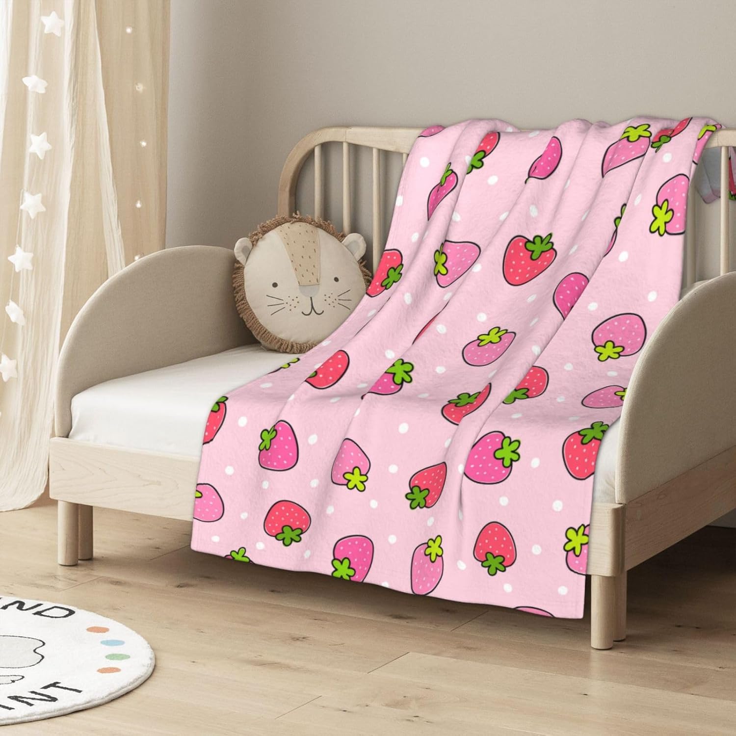Cute Strawberry Dot Pattern Blanket, Soft Blankets Flannel Bed Throw Cozy Lightweight Plush Gifts for Women Girls Kids Sofa Couch Bedroom Living Rooms Warm All Season, Home Decor, Small 50"x40" - Image 3