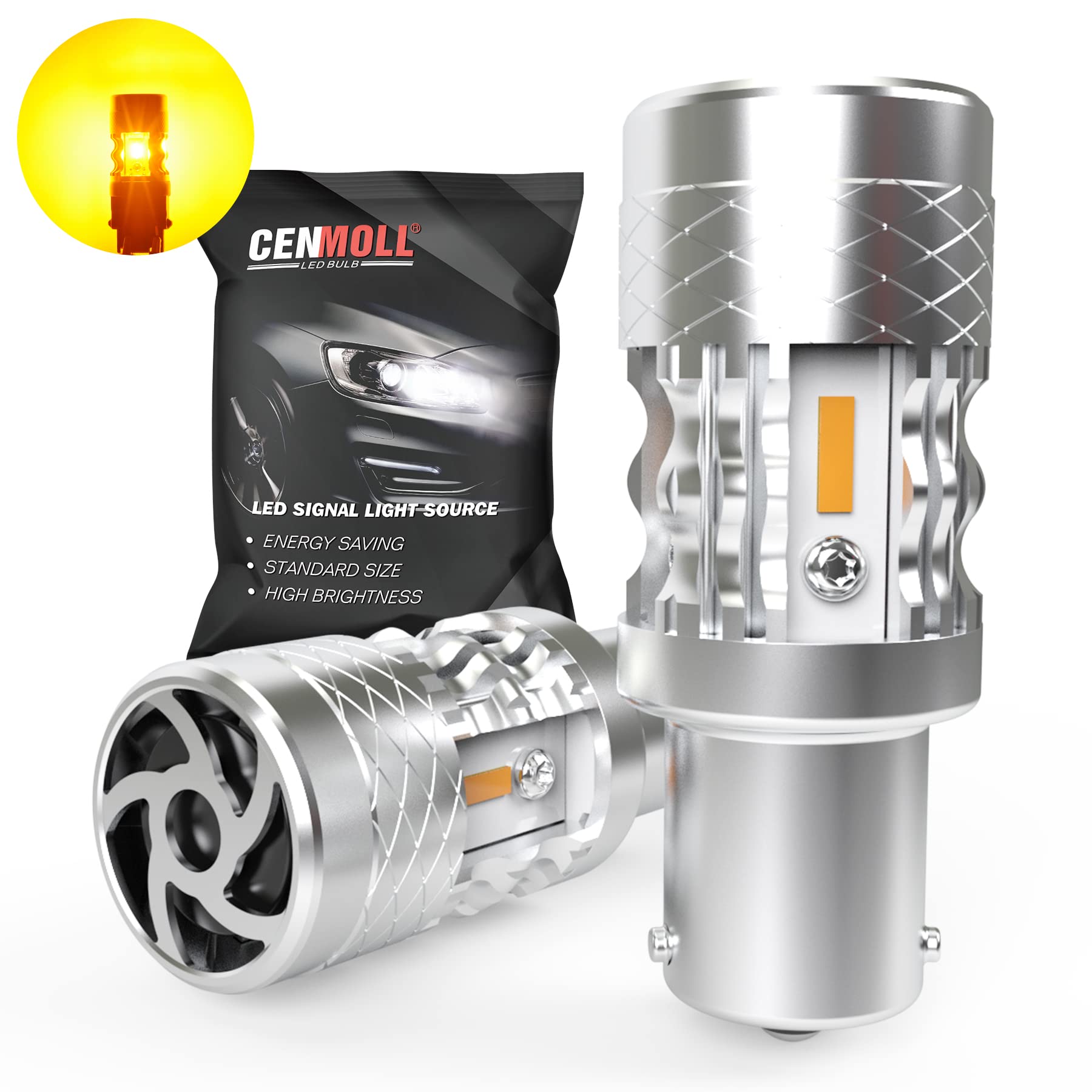 BAU15S 581 PY21W Lampadine LED Giallo Ambra, 382 P21W bau15s Lampadina per Auto 4000LM 500% Luminosità Canbus Senza Errori per Indicatori di Direzione Anteriori o Posteriori, Confezione da 2