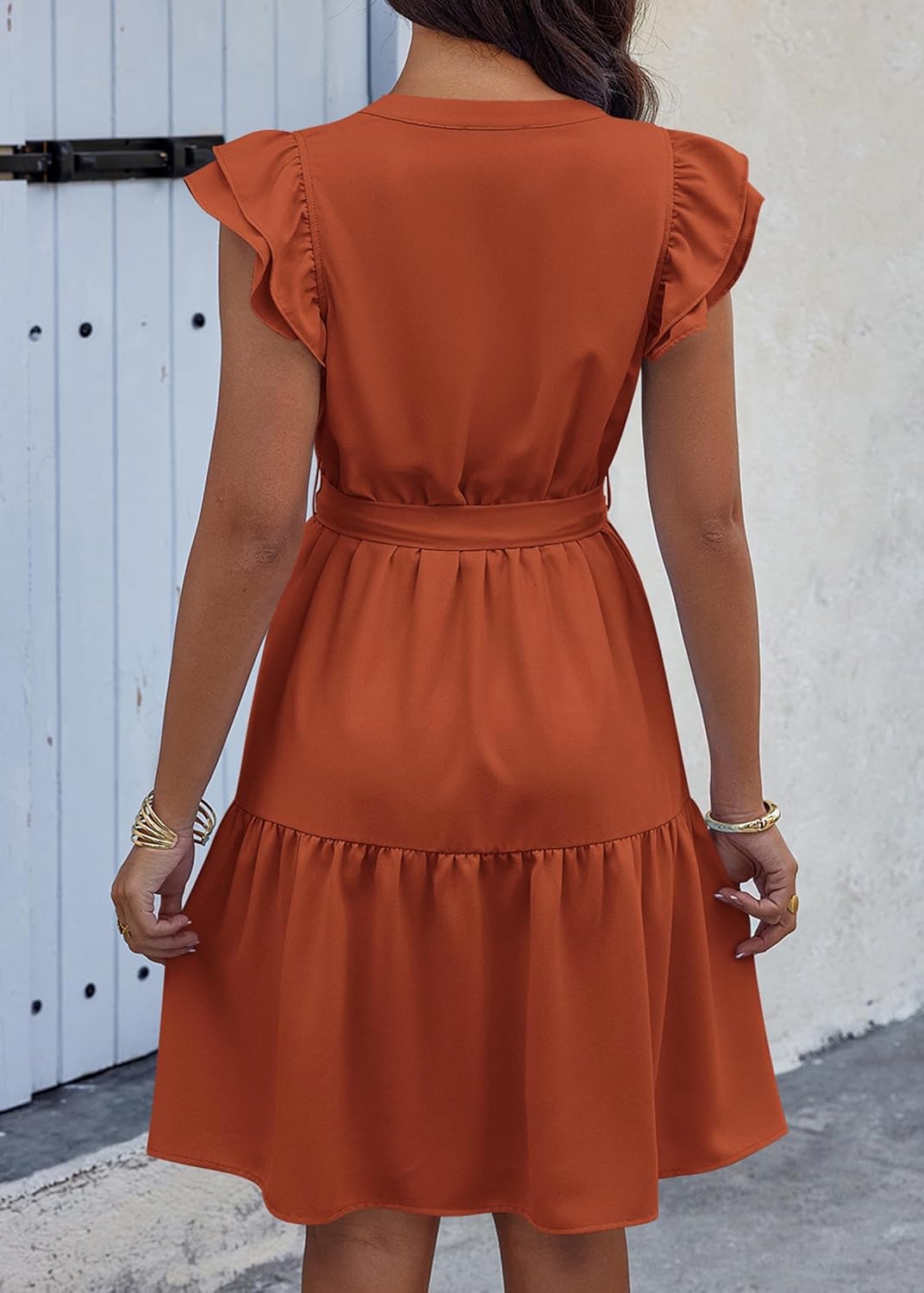 KIRUNDO Summer Dresses for Women 2026 Spring Flutter Sleeve V Neck Ruffle Flowy Tiered Knee Length Beach Vacation Sundress - Image 2