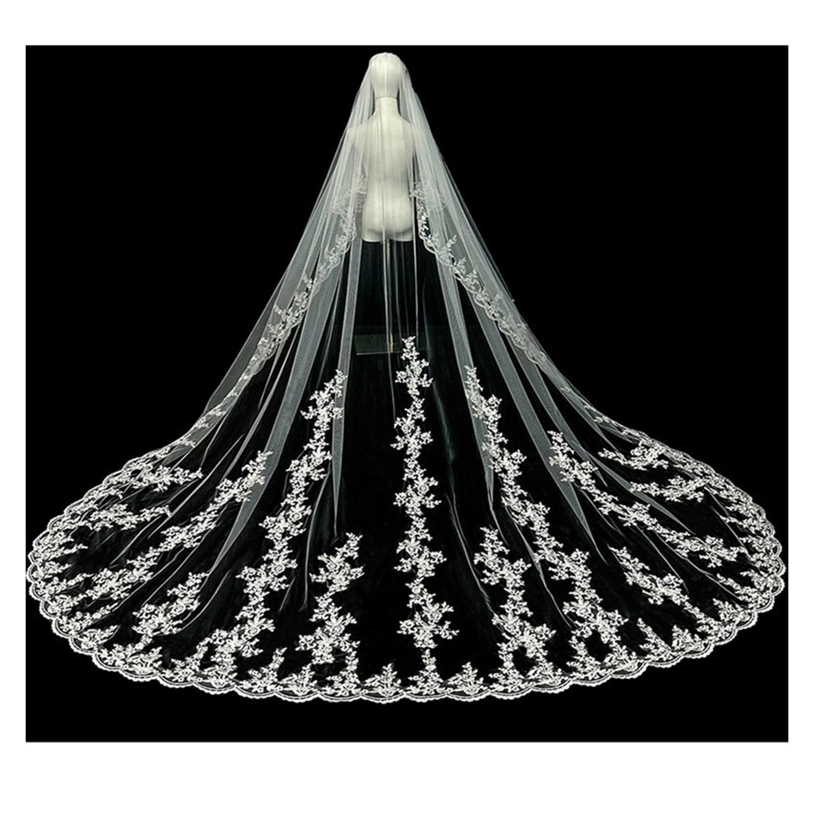 Schleier Braut Weißer Elfenbein 3M 4M 5m Zweischichtiger Hochzeitsschleier mit Kamm, Spitzenkante, Brautschleier, appliziertes Kathedralen-Hochzeitszubehör Brautschleier(Ivory,500cm)