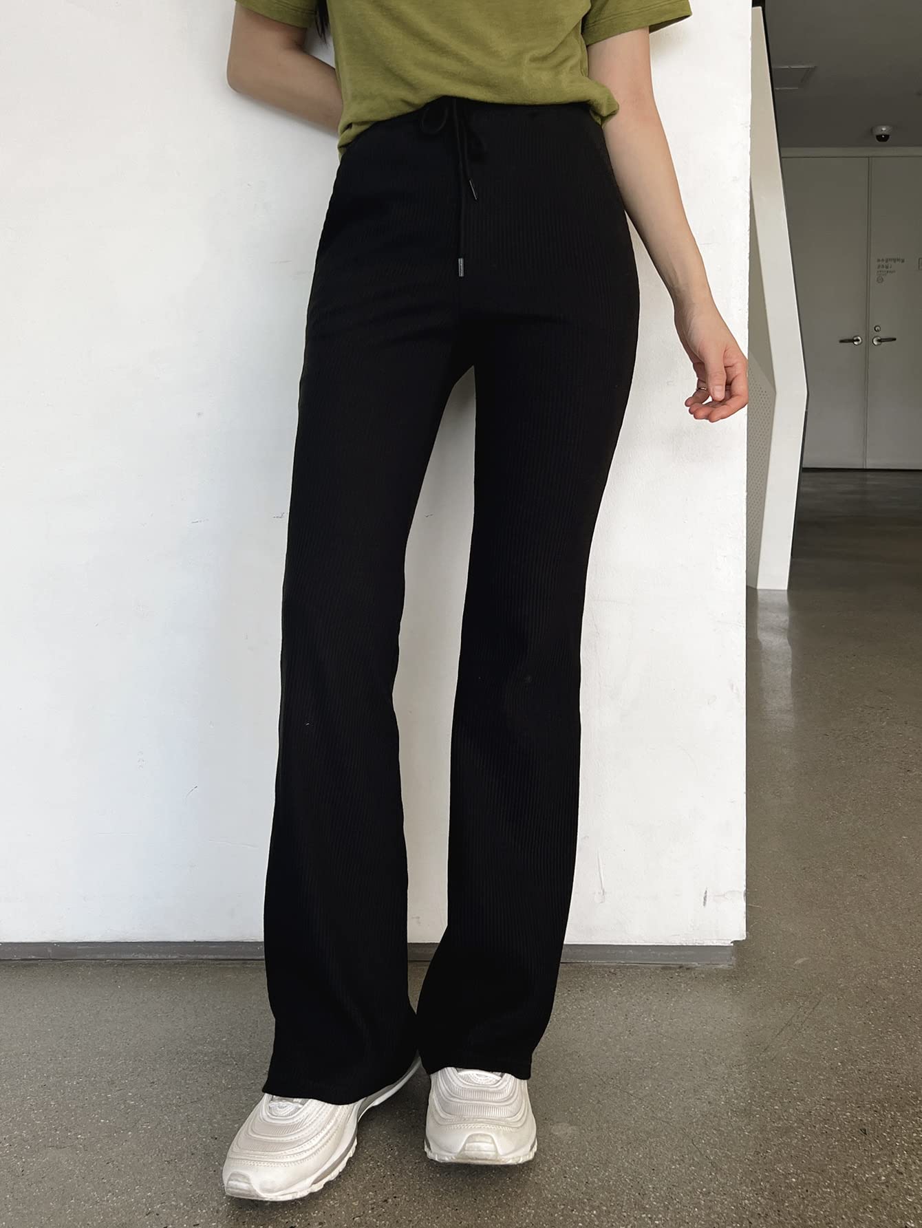 REDESYN Pants for Women Womens Pant Solid Drawstring Waist Flare Leg Pants Pants Color Black Size X-Large