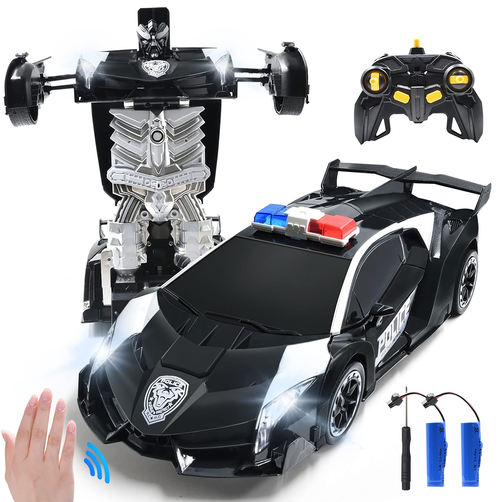 RC Cars Robot for Kids Remote Control Transformrobot Car Toys with Gesture Sensing One-Button Deformation Auto Demo, 1:14 Scale 360° Rotation Light Music, Best Gift for Boys Girls (Black)