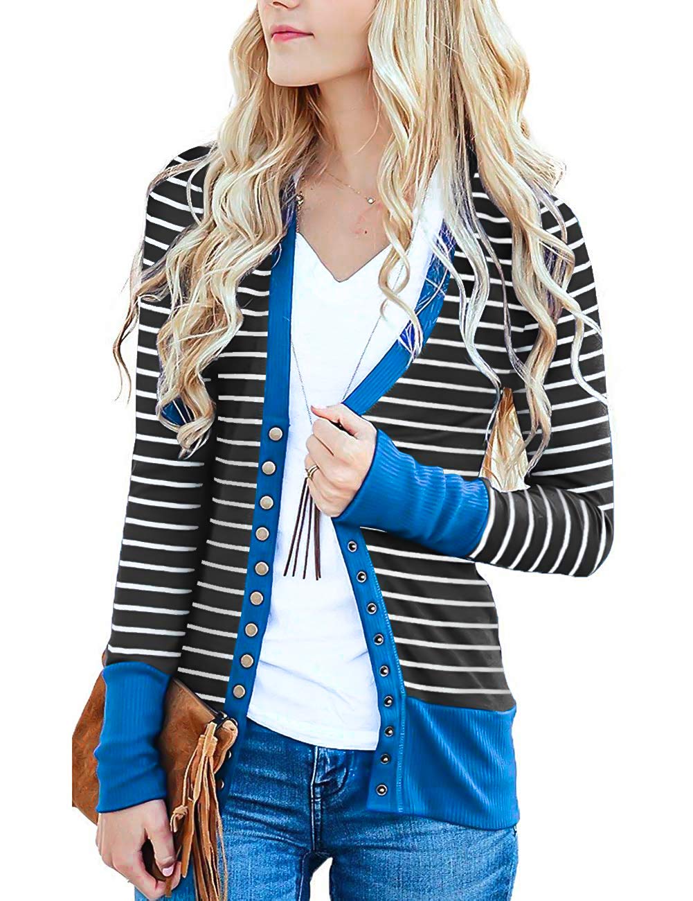 Women's Button Down Cardigan Long Sleeve Tops Shirts Outwear Solid Knit Ribbed Open Front Cardigan Sweaters