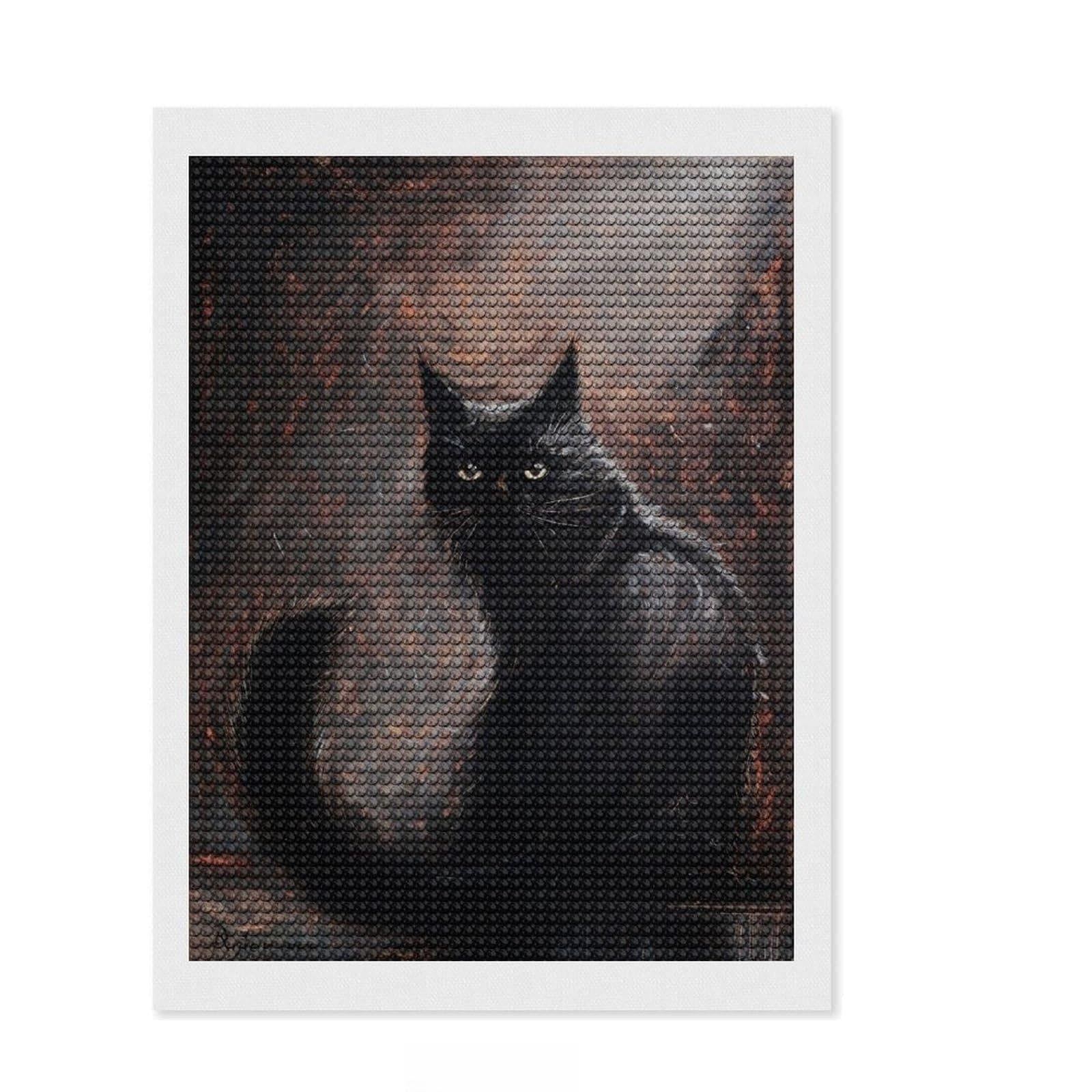 Junmoney Black Cat Diamond Painting Kit 12"x16", Holiday Gift Idea, for Beginners, Adhesive Canvas, Bedroom Decor, Stress Relief Craft