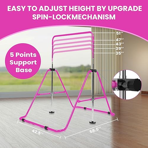 Miniatura 3 de Barras de gimnasia para el hogar con anillos, juego de regalo para niños y niñas, barra de entrenamiento de gimnasia, plegable, ajustable, altura