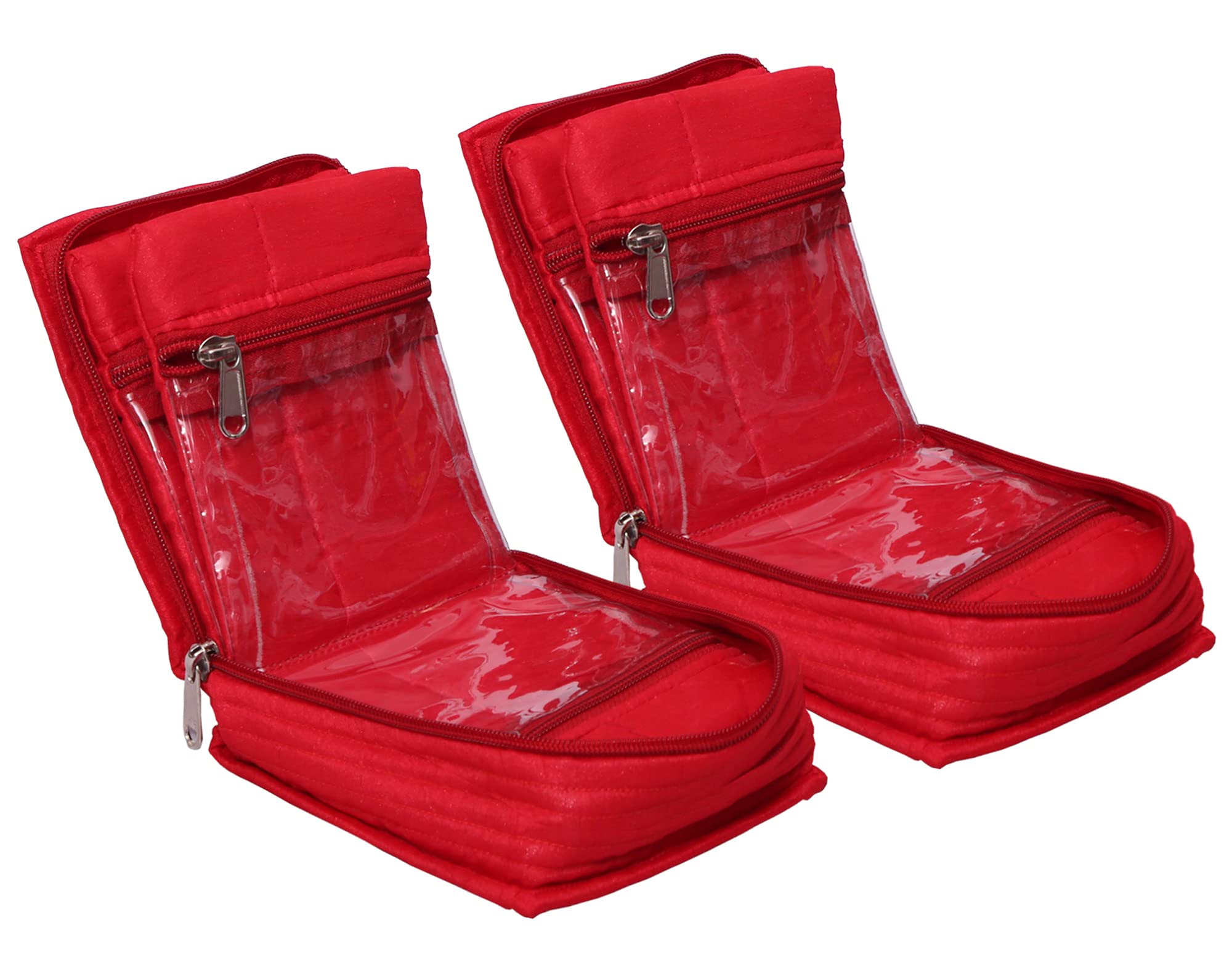 Kuber Industries Portable Jewellery Organizer With 4 Tranasparent Pockets, Set of 2 (Red)-HS_38_KUBMART21226