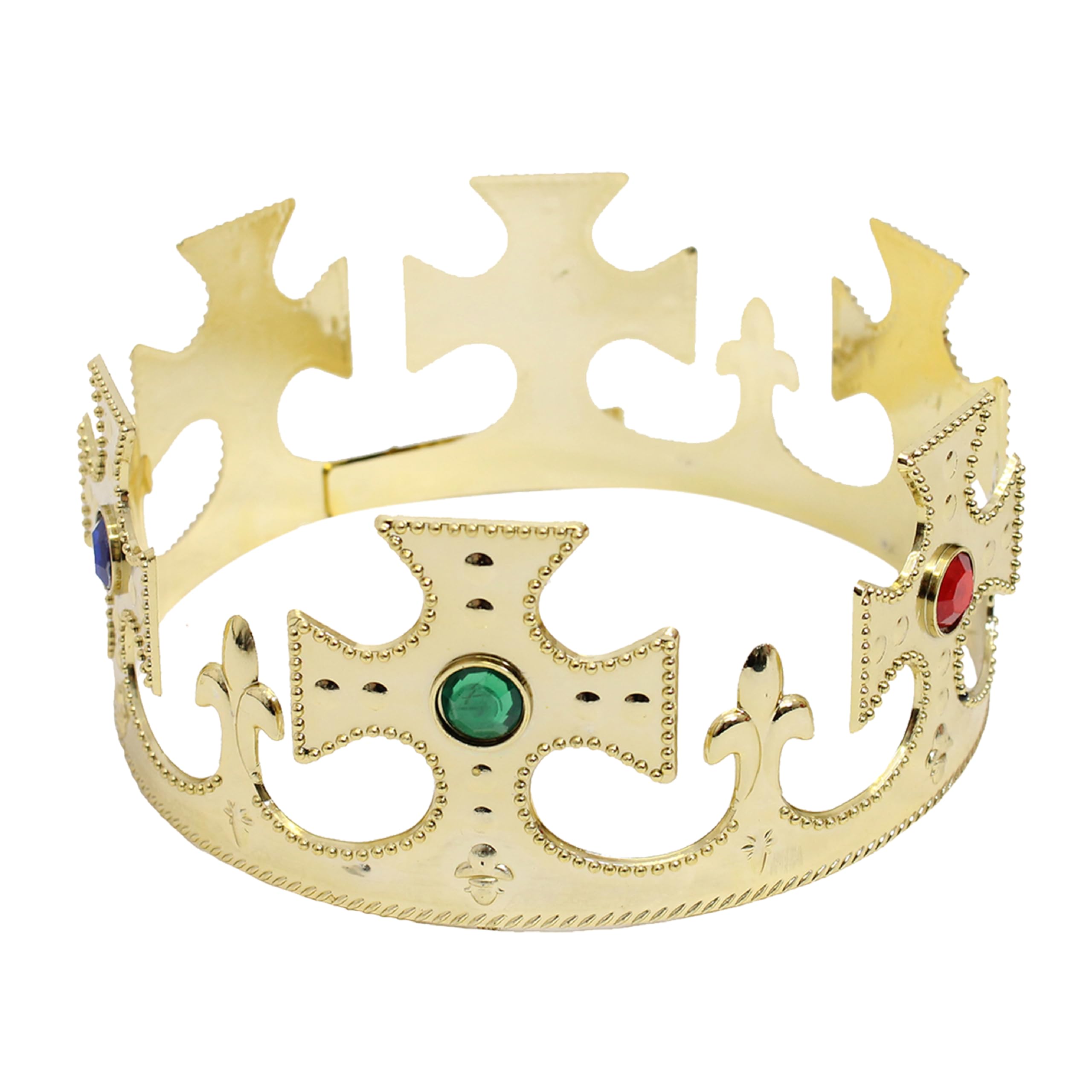 King's Crown - Gold Crown Decorated with Blue, Green & Red Jewels - King's Street Party Fancy Dress Costume Accessory VE DAY COMMONWEALTH