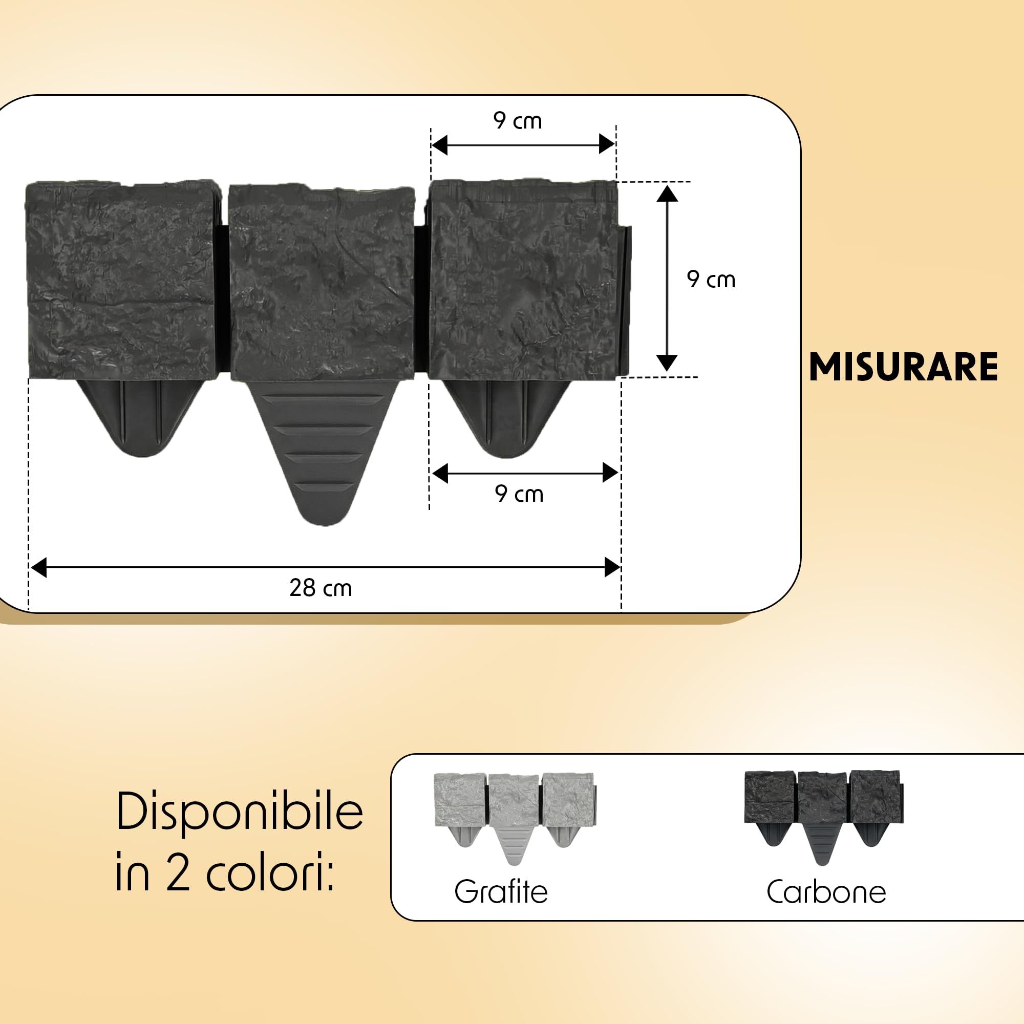 Bordo per prato, effetto granito, 1,2 m, antracite, in plastica, 10 x 10 x 10 cm, per aiuola, recinzione da giardino, recinzione per aiuola, resistente alle intemperie