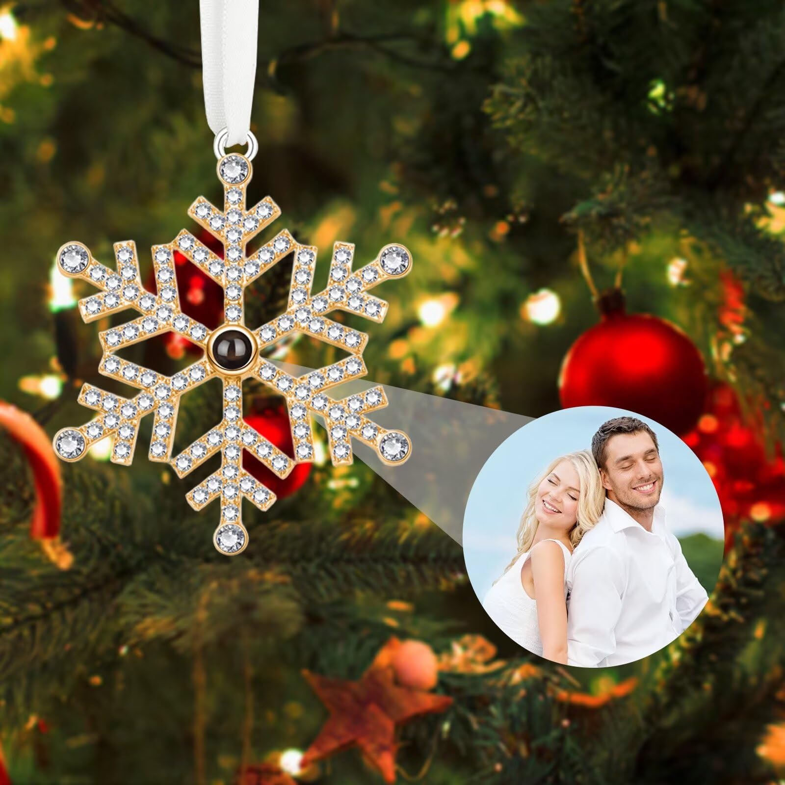 Adornos Personalizados con Foto para el Árbol de Navidad,Adornos Personalizados con Foto Proyectada,Colgante de Proyección de Copo de Nieve con Foto,Adornos con Foto para el Árbol de Navidad