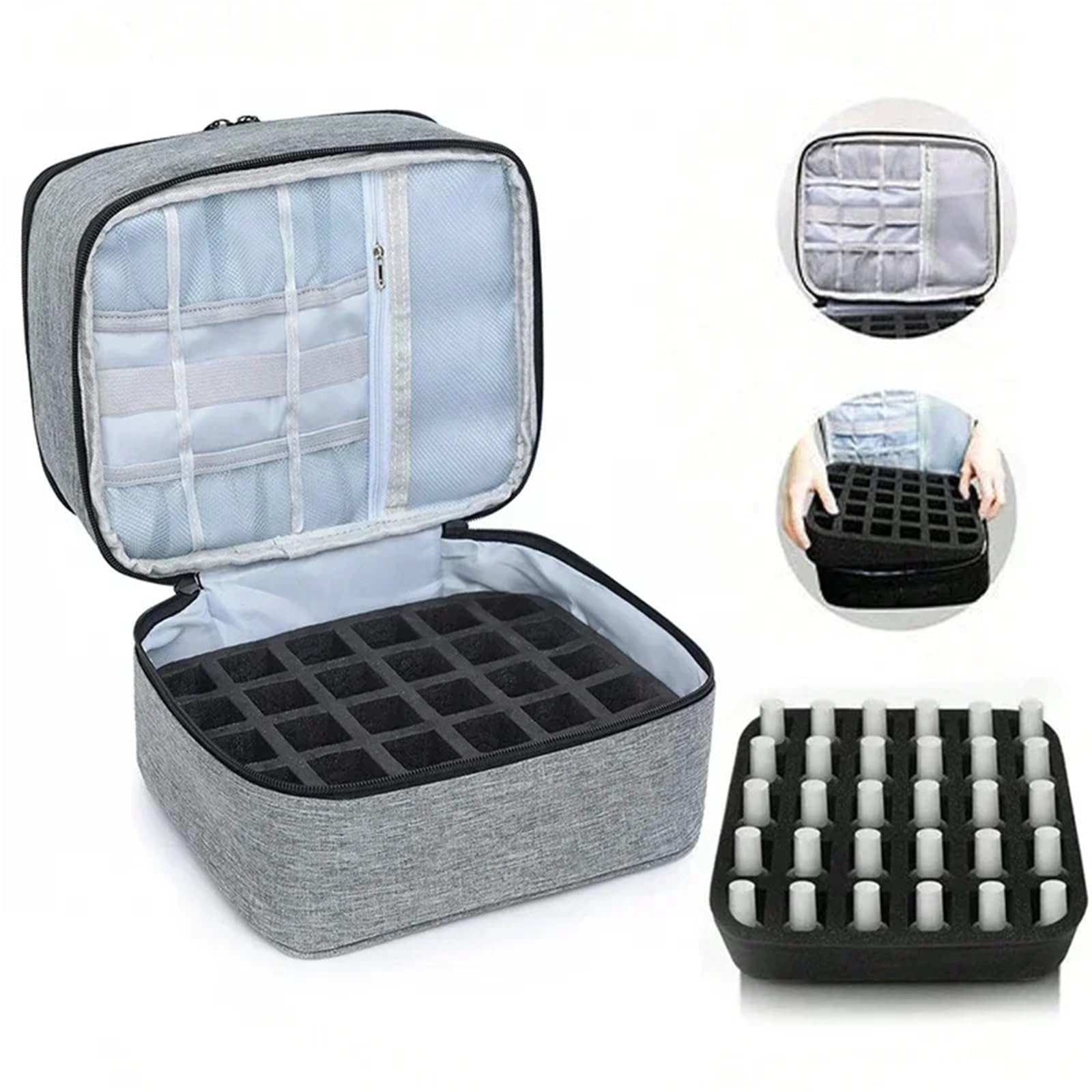 Nagellack Organizer Tasche Nagellack-Aufbewahrungstasche, Tasche for ätherische Öle, tragbares Kosmetik-Nagelpflege-Werkzeug, Nagelpflege-Set, Aufbewahrungsbox, Organizer mit 30 Fächern(S-Pink)