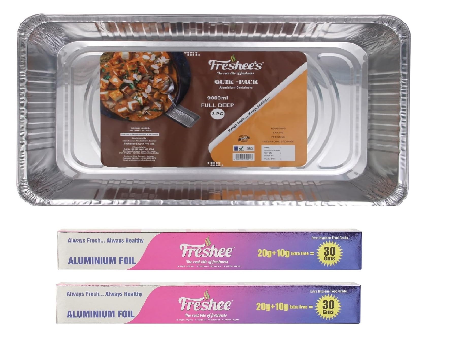 Freshee Lot de 2 rouleaux de papier aluminium argenté de 30 g, 11 microns d'épaisseur et 9 000 ml jetables en aluminium sans couvercle