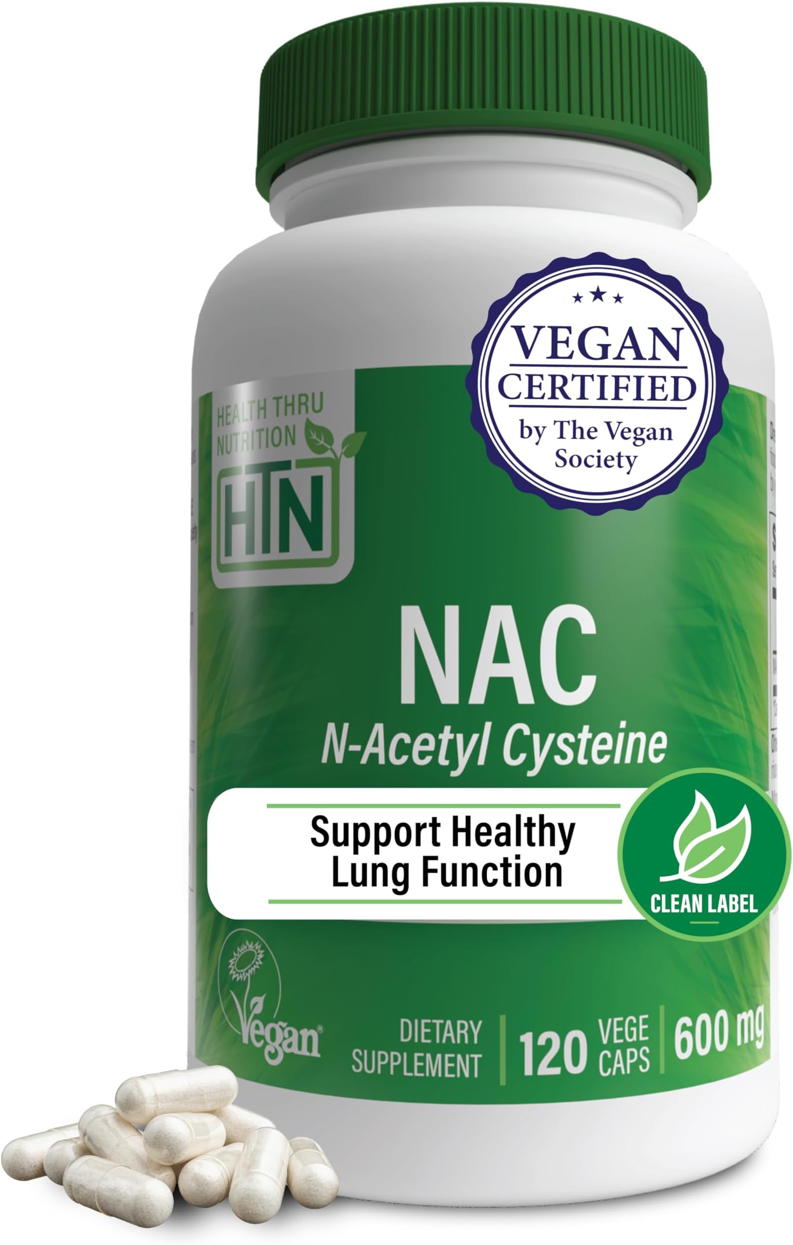 NAC 600mg N-Acetyl Cysteine 120 vegecaps non GMO free from magnesium stearate and silica by Health Thru Nutrition