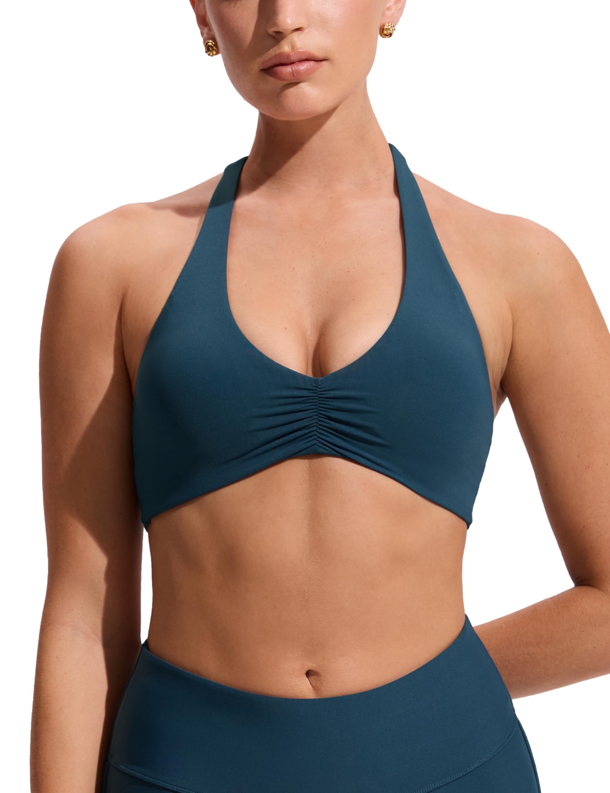 CRZ YOGA Froncé Devant Halter Hauts de Bikini | Rembourrage Amovible, Bonnet A-C, Col Rond, Dos Nu, Natation, Maillot de Bain pour Femme