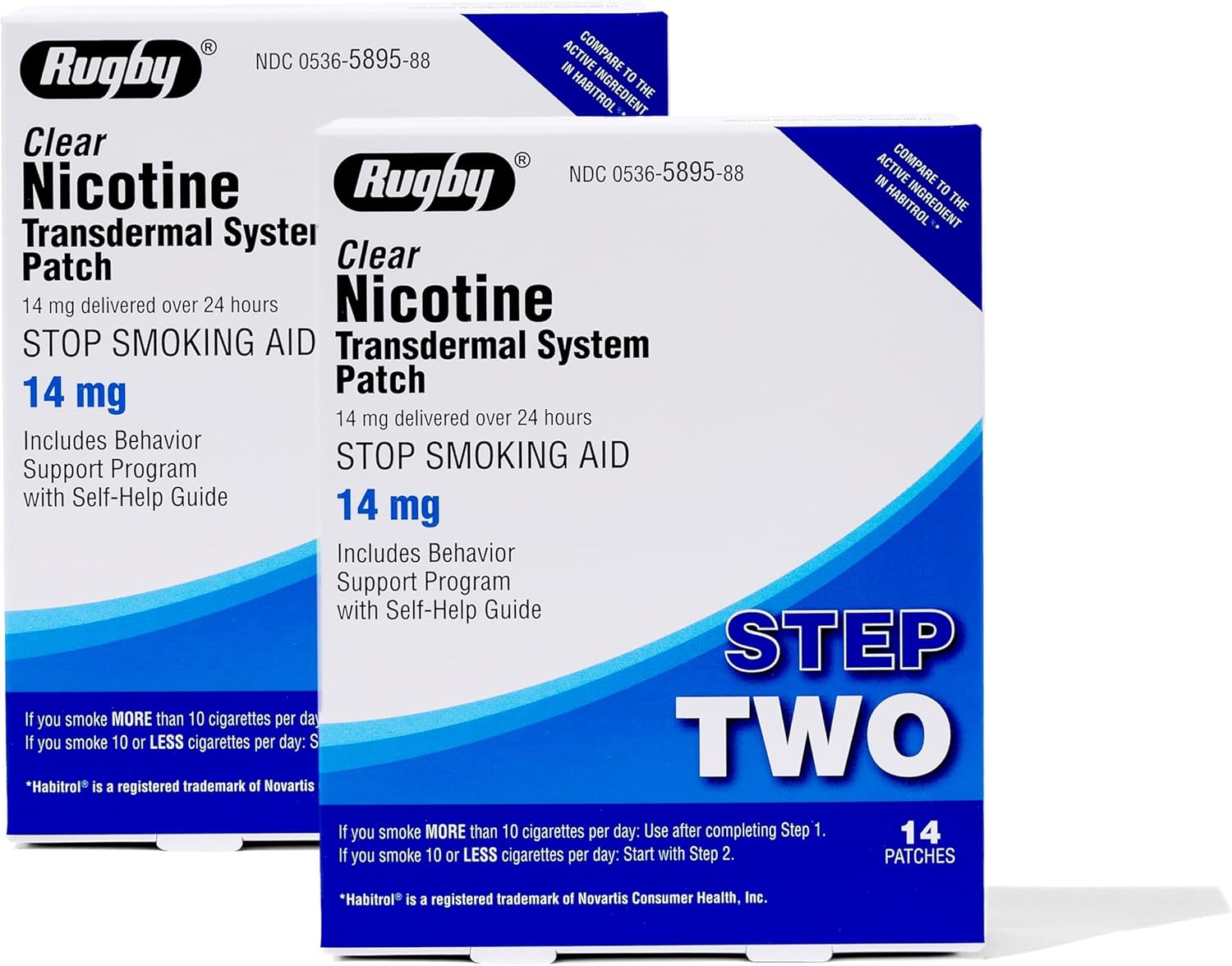 Rugby Clear Nicotine Patches - 14mg Transdermal System Patch - Smoking or Vaping Quitting Aid - Step 2-14 Count (3-Pack)