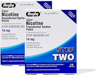 Rugby Clear Nicotine Patches - 14mg Transdermal System Patch - Smoking or Vaping Quitting Aid - Step 2-14 Count (2-Pack)