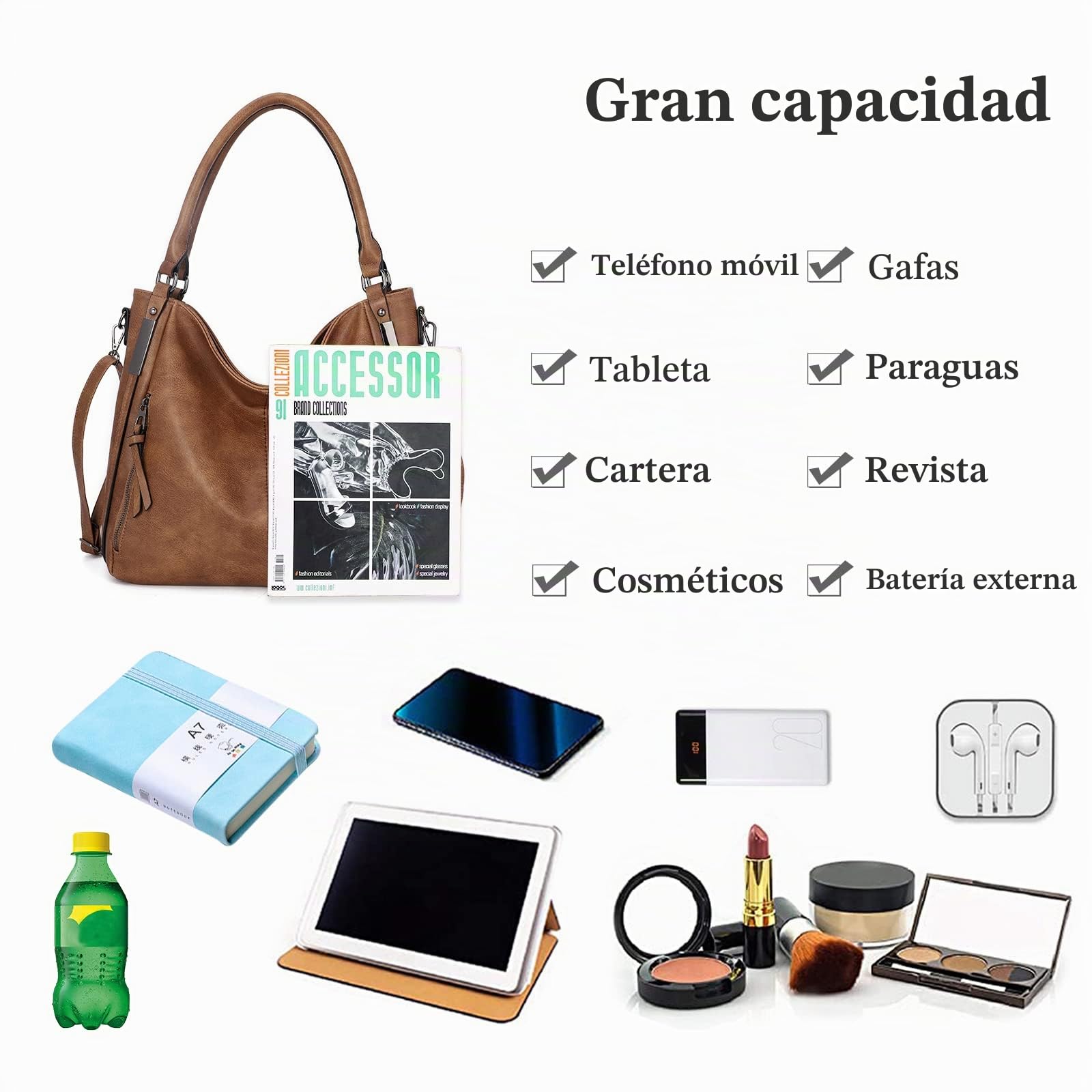 FANDARE Grande Bolsos de Mujer Bandolera Bolso Hombro Cruzado PU Cuero Impermeable para Viaje Trabajo Escuela Compras Conmutar Crossbody Bag