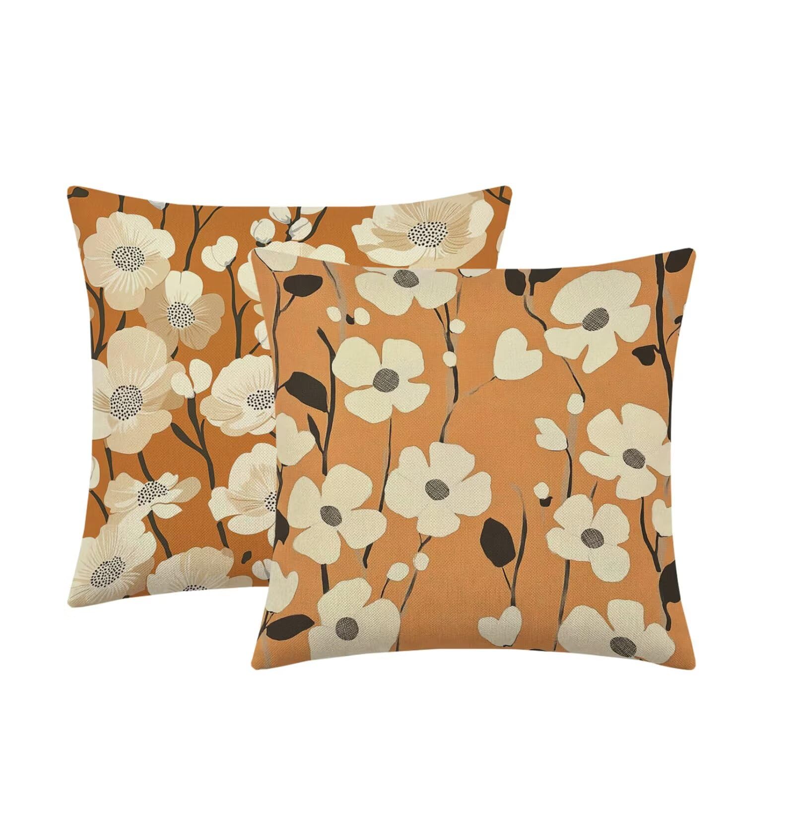 Kissenbezug 65x65cm Outdoor Kissen 2er Set orange Farbe Blume Samt