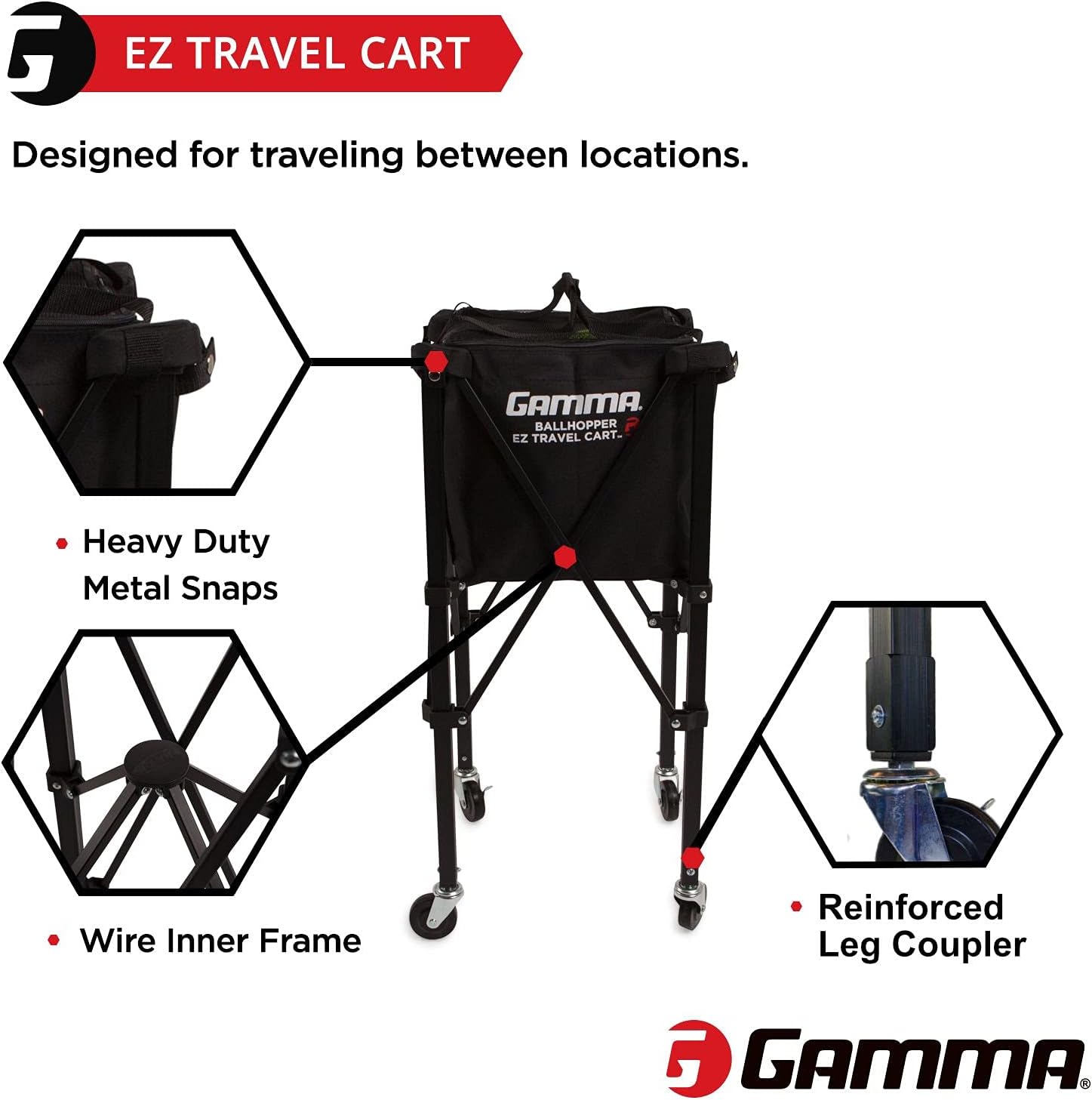 Gamma Sports EZ Travel Cart Pro, Portable Compact Design, Sturdy Lightweight Construction, 150 or 250 Capacity Available, Premium Carrying Case Included : Sports & Outdoors
