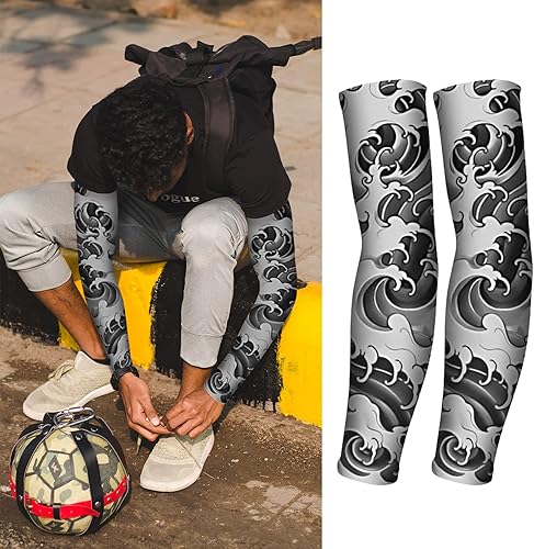 Vista 37 de Aresvns Halloween Makeup Tattoo sleeves, Premium Cooling Arm Sleeves for Men and Women UV Sun Protection Arm Sleeves Guardián
