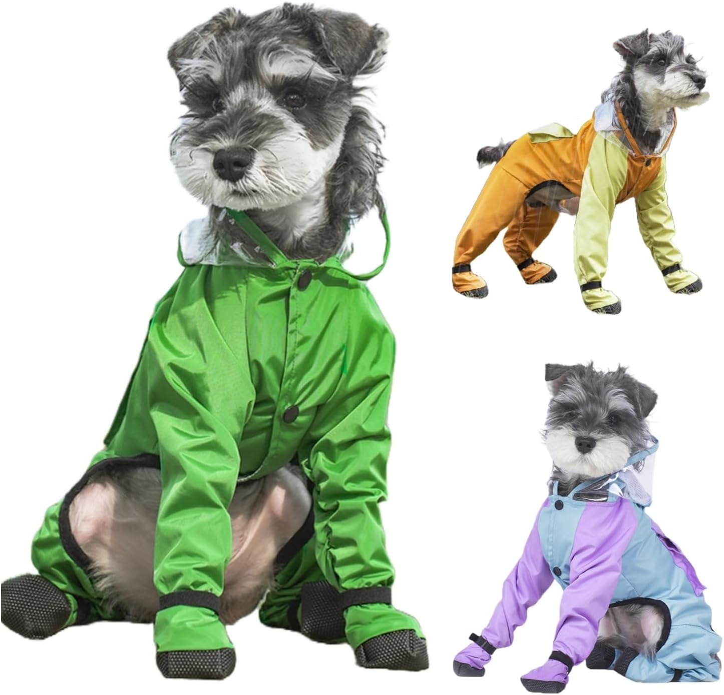 Full Coverage Small Dog Raincoat, 4-Leg Waterproof Jacket with Leash Hole & Backpack, Quick-Dry Pet Rain Gear for Teddy, Bichon, Schnauzer (Blue&Purple, Large(Suggest weight8.8-13.2lb))