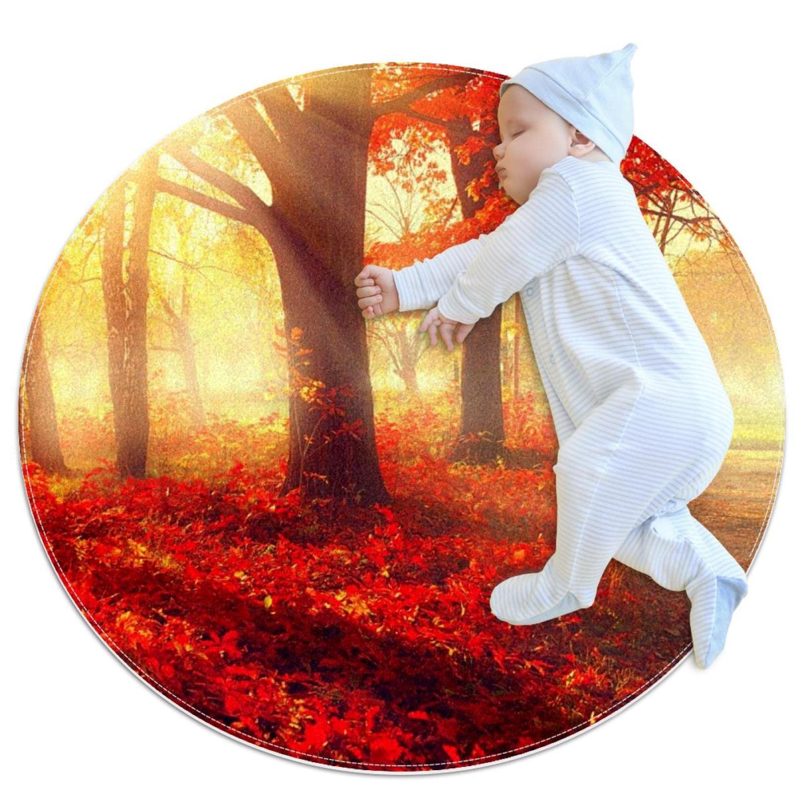 Tapis de jeu pour enfants JDEZ motif forêt d'automne rond 80x80cm