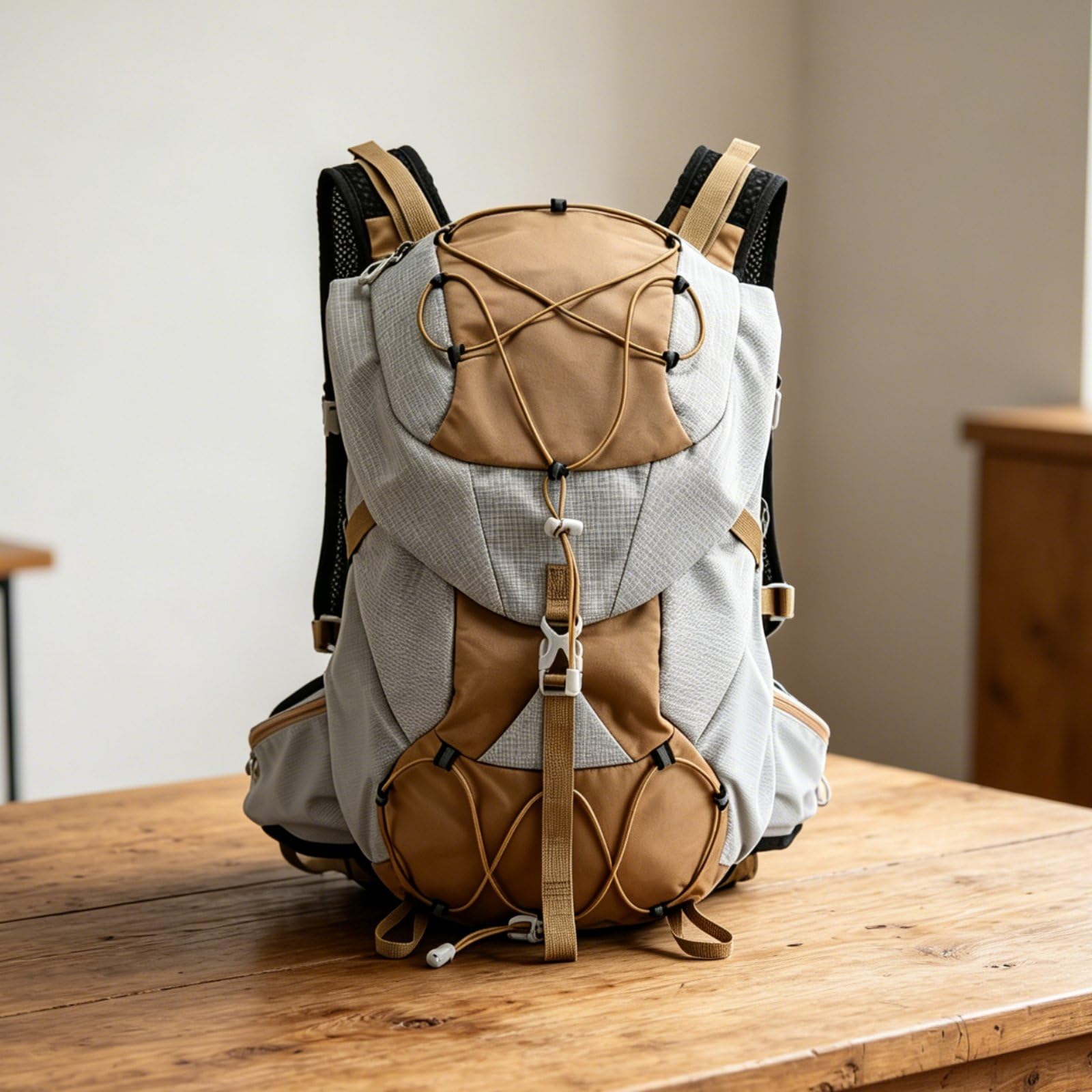 perfk Zaino da Escursionismo Zaino Trekking Zaino Montagna Zaino da Viaggio con Sacca Idrica Multiple in Poliestere Antistrappo con Strisce Riflettenti, Kaki