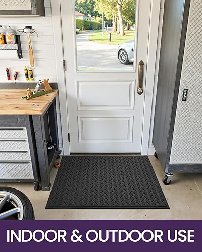 Miniatura 9 de DEXI Tapete de goma para puerta delantera, para exteriores, resistente, impermeable, de perfil bajo, 17 x 29 pulgadas, color negro ondulado
