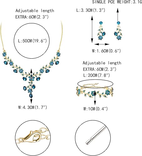 Miniatura 5 de EVER FAITH - Juego de collar y aretes con diseño de hojas y flores, de cristal austriaco