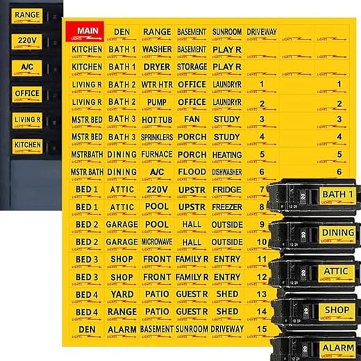 Circuit Breaker Labels, Breaker Box Label, Electrical Panel Labels, Easy Read and Install,Yellow