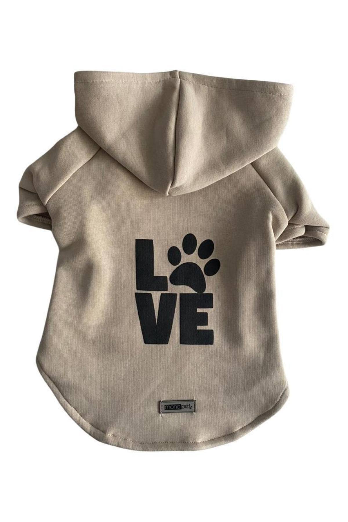 monopetz Kapişonlu Sweatshirt Köpek ve Kedi Kıyafeti - Bej Love S Beden