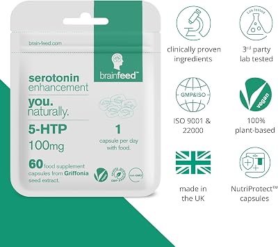 5 HTP Supplement | 60 x 5HTP High Strength Capsules -1 A Day | Natural 5htp 100mg from Griffonia Seed Extract | Serotonin Supplements | Mood Booster | UK Manufactured