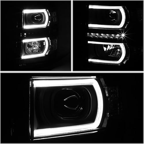Miniatura 3 de DNA MOTORING HL-LB-CS15-BK-CL1 Par de faros LED DRL+ U Tube Bar Proyector Compatible con Silverado 1500 14-15, NegroTransparente