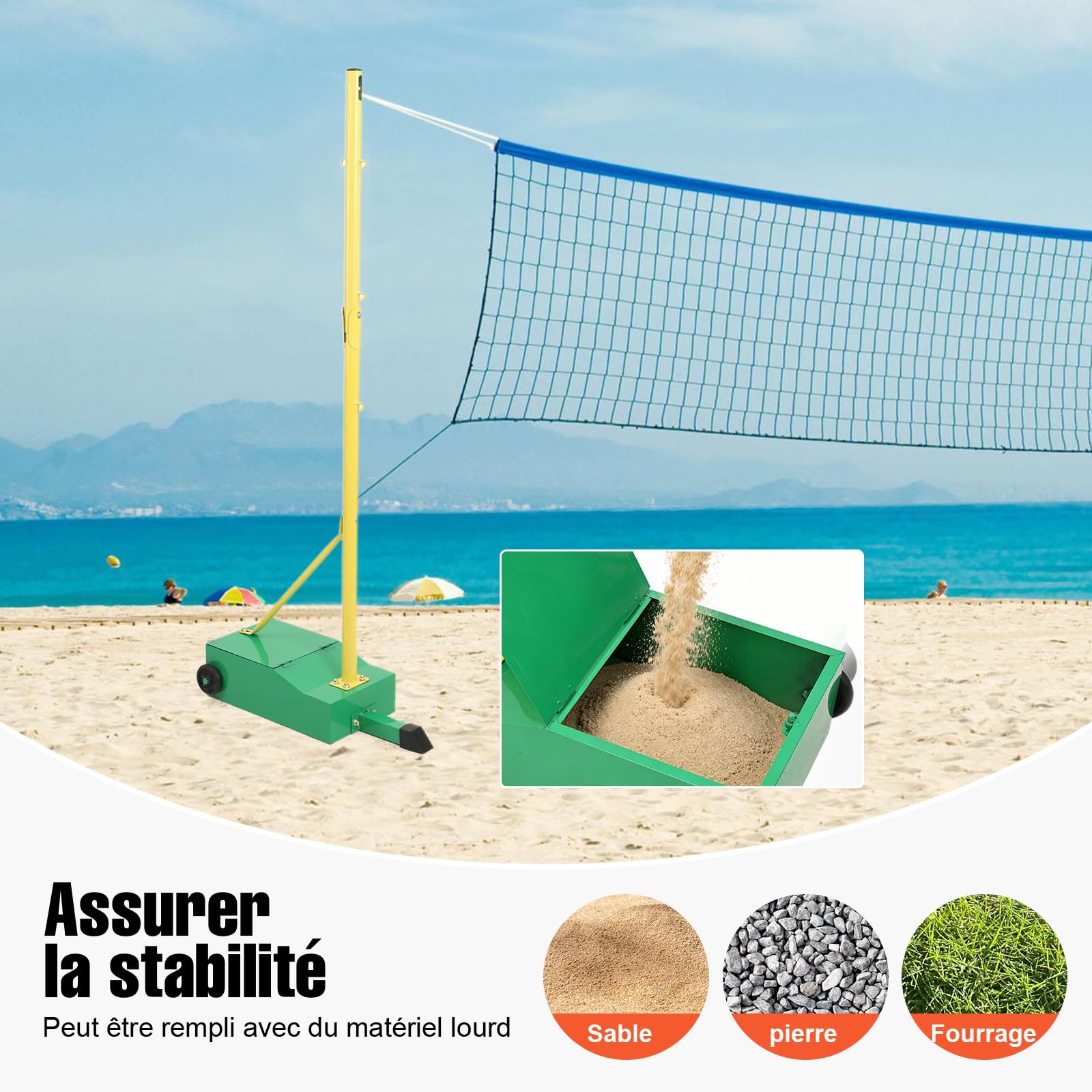 Support de Filet de Badminton Portable, Support de Badminton Mobile sur roulettes, poteaux de Badminton intérieur/extérieur avec Base/Filet lesté, pour Entraînement Sportif