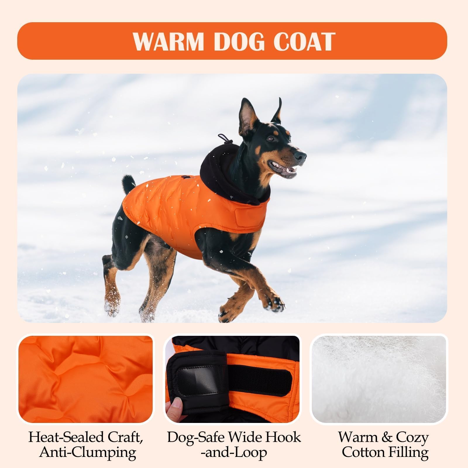 DORA BRIDAL Veste chaude et légère avec capuche pour chien - Veste réfléchissante pour temps froid - Pour chiens de taille moyenne - Orange - Taille M